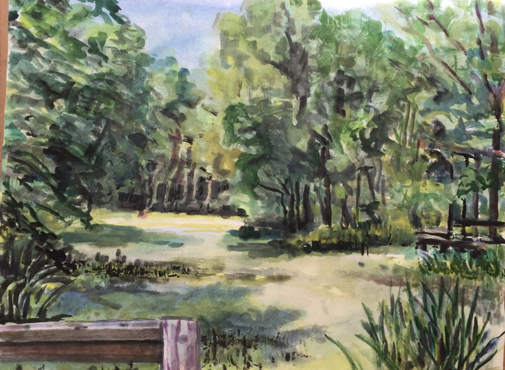 Pond at Armand Nature Center 22x30 Watercolor by Arthur Deatly