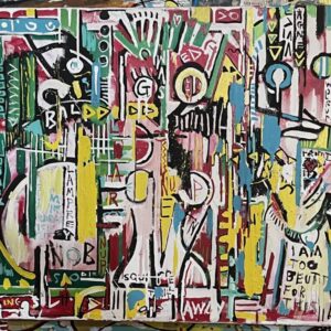 Untitled mixed media painting by Dean Snider, showcasing his vibrant abstract style with layered colors and textures -IMG_3302