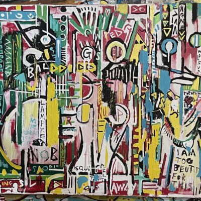 Untitled mixed media painting by Dean Snider, showcasing his vibrant abstract style with layered colors and textures -IMG_3302