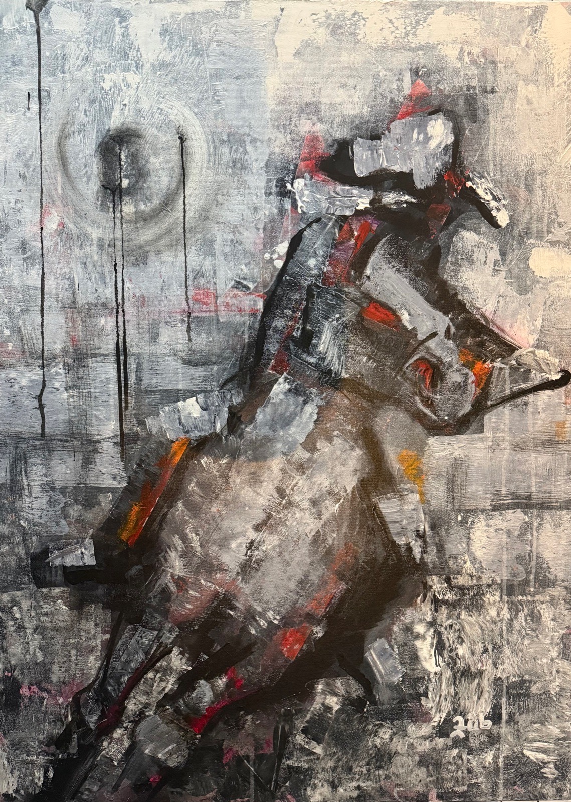 Square painting by Silviana Zub of a rider on a moving horse