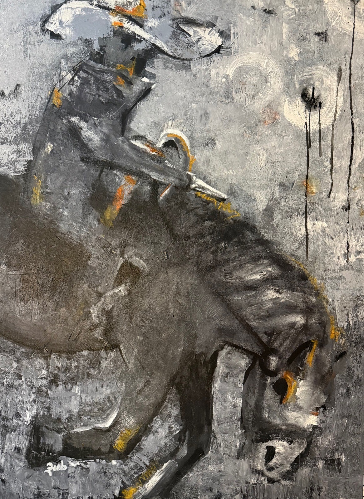 Dark painting by Silviana Zub of a rider on horseback